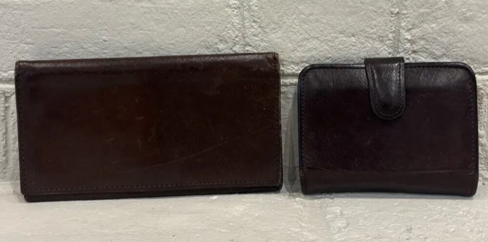 Lot of 2 Vintage COACH Brown Leather Wallets Checkbook and Bifold